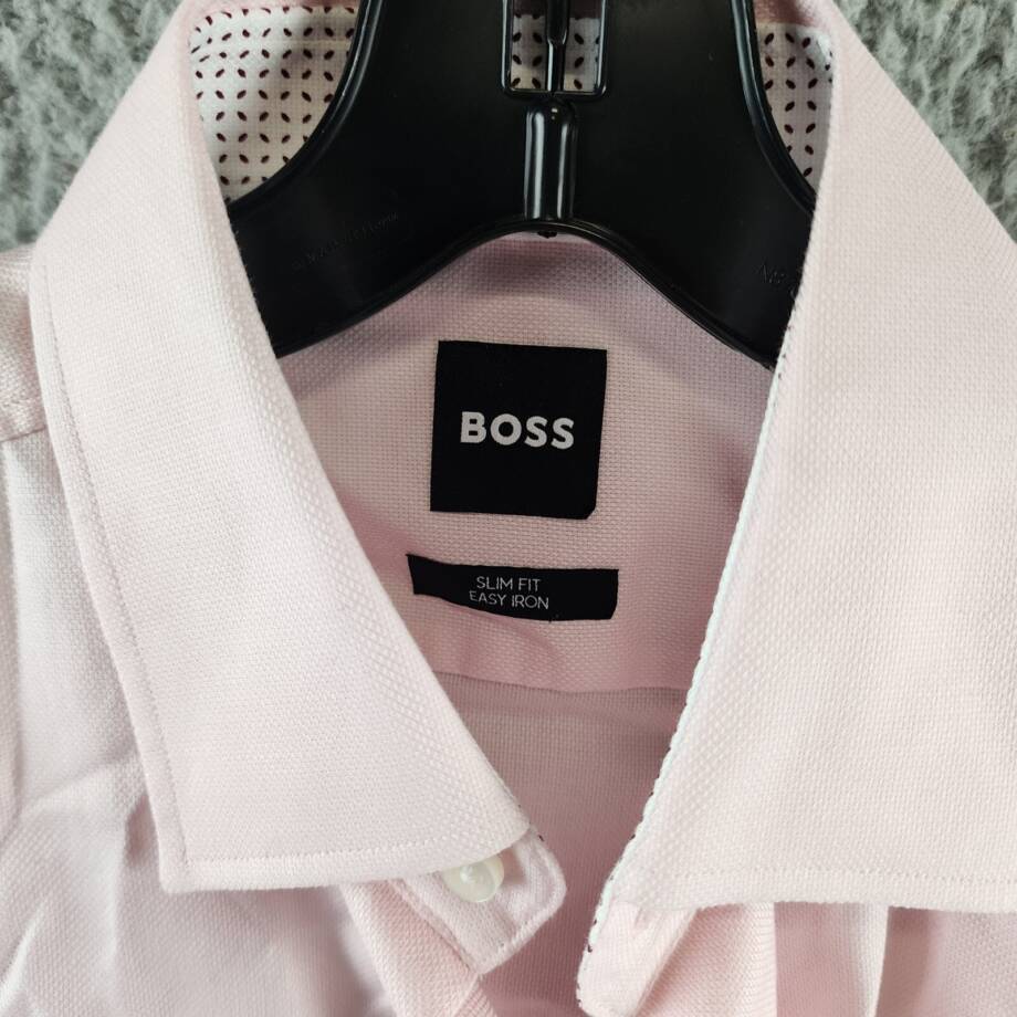 BOSS Hank Kent Slim Fit Stretch Dress Shirt Men's S 15 38 Light Pink Long Sleeve