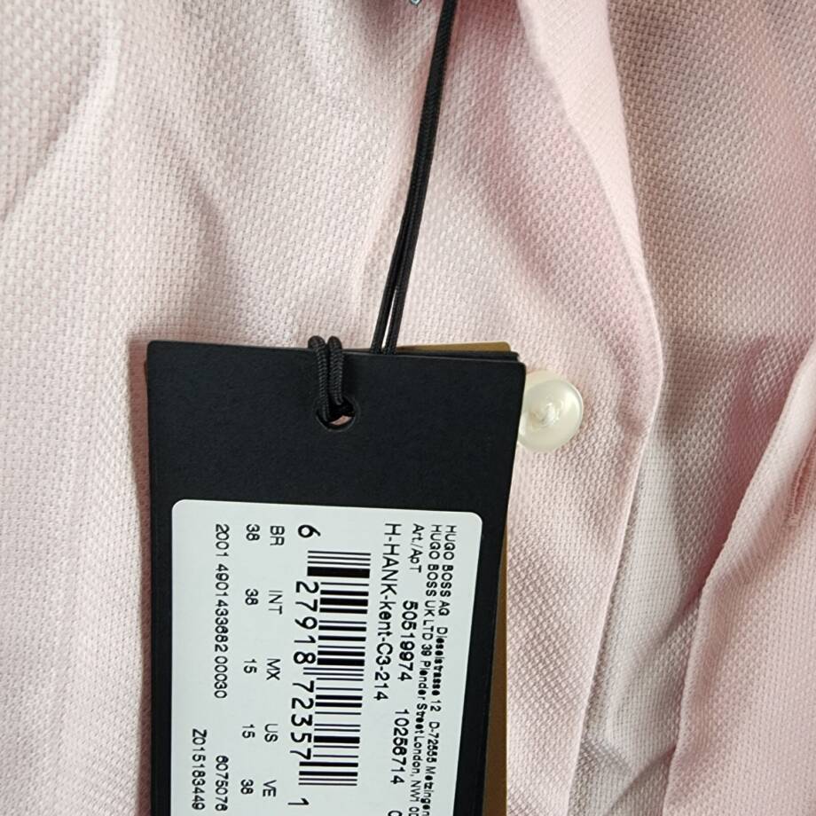 BOSS Hank Kent Slim Fit Stretch Dress Shirt Men's S 15 38 Light Pink Long Sleeve