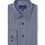 David Donahue Textured Twill Puppytooth Slim Fit Dress Shirt Men's 15 32/33 Navy