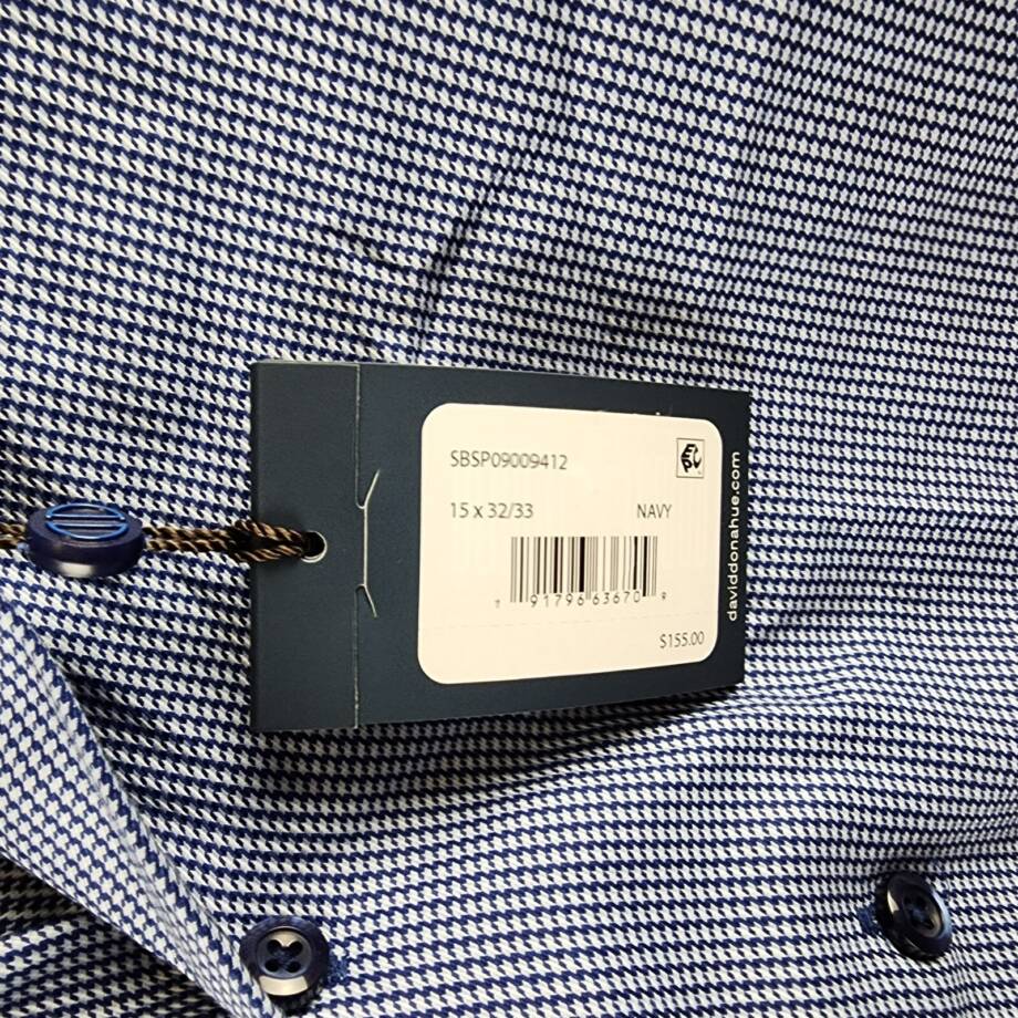David Donahue Textured Twill Puppytooth Slim Fit Dress Shirt Men's 15 32/33 Navy