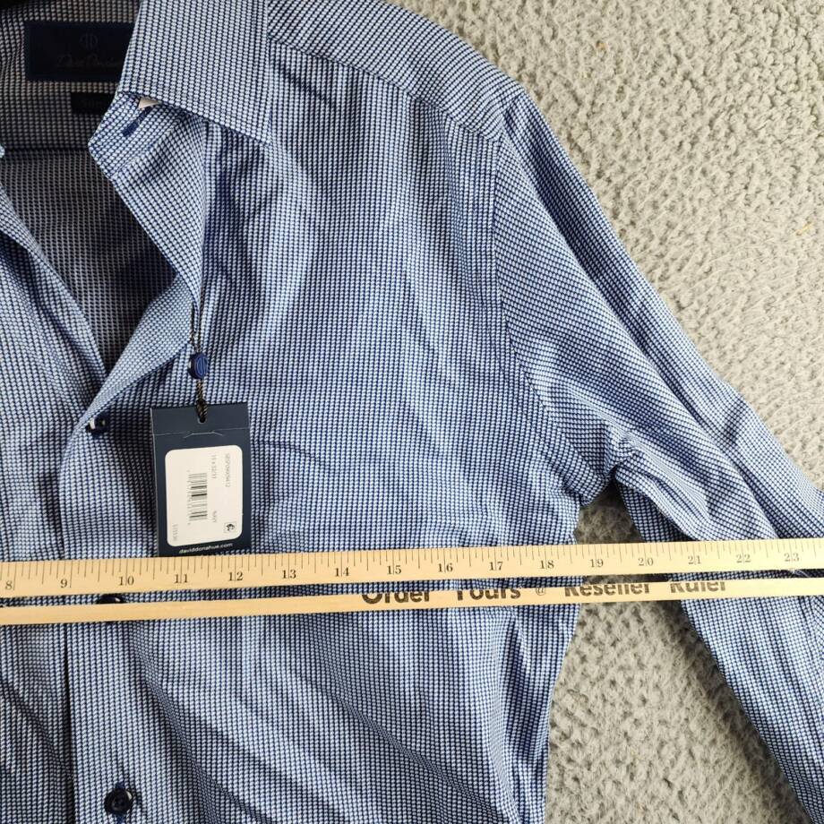 David Donahue Textured Twill Puppytooth Slim Fit Dress Shirt Men's 15 32/33 Navy