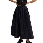 Free People Emilia Full Skirt Women's XS Black Pleated Waist Back Zipper Closure