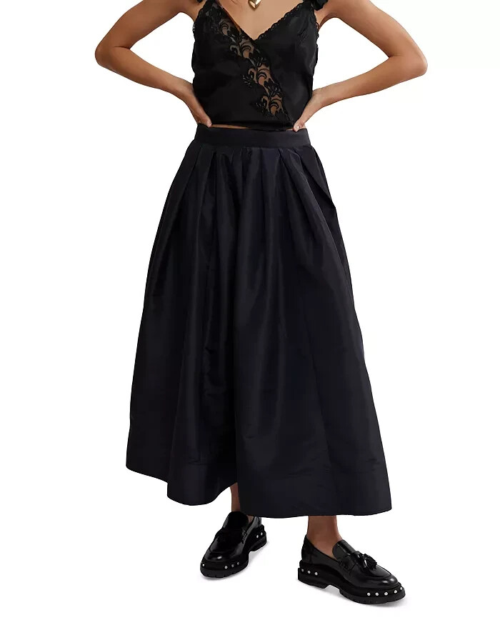 Free People Emilia Full Skirt Women's XS Black Pleated Waist Back Zipper Closure