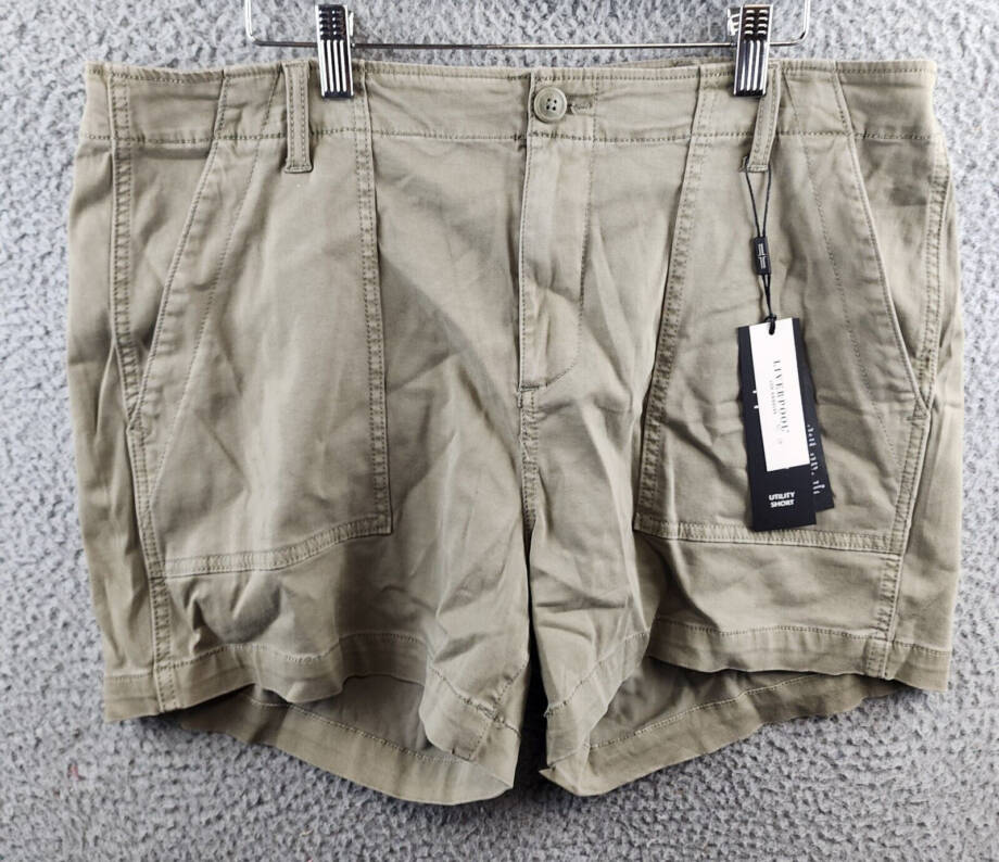 Liverpool Los Angeles Mid Rise Utility Shorts Women's 16/33 Pewter Green Zip Fly