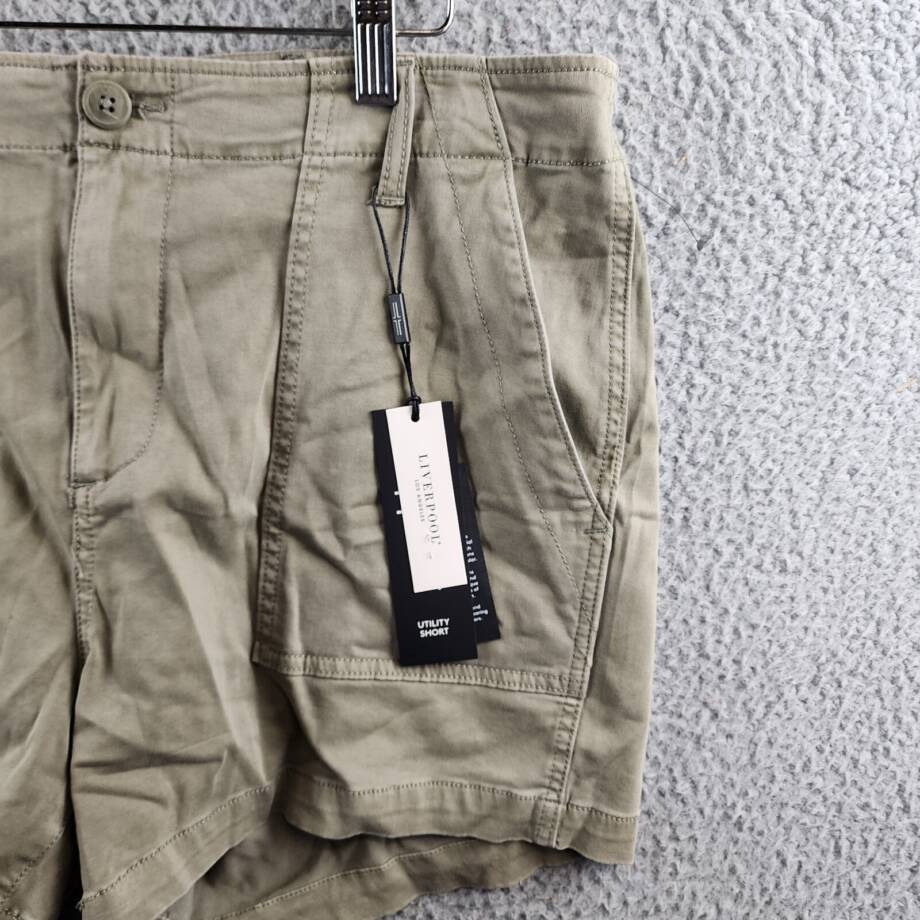 Liverpool Los Angeles Mid Rise Utility Shorts Women's 16/33 Pewter Green Zip Fly