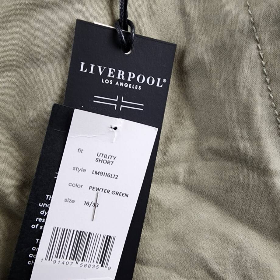 Liverpool Los Angeles Mid Rise Utility Shorts Women's 16/33 Pewter Green Zip Fly
