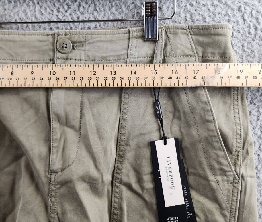 Liverpool Los Angeles Mid Rise Utility Shorts Women's 16/33 Pewter Green Zip Fly