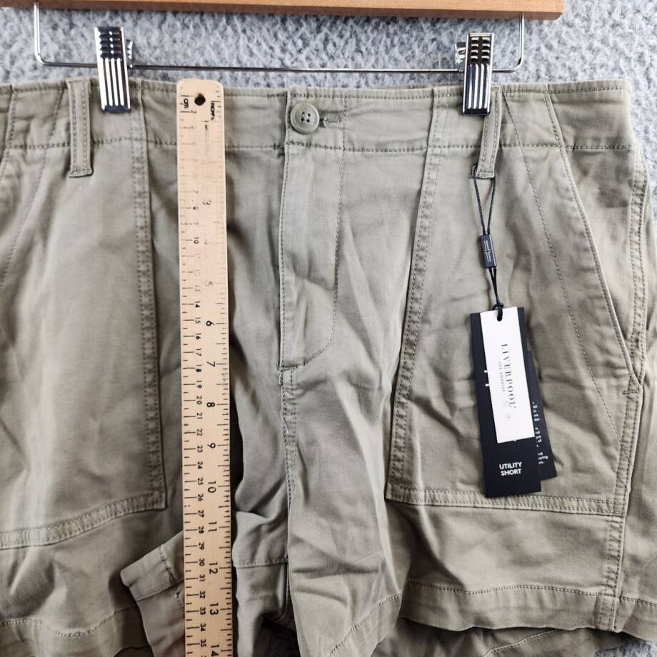 Liverpool Los Angeles Mid Rise Utility Shorts Women's 16/33 Pewter Green Zip Fly