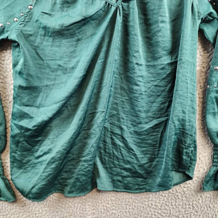 Vince Camuto V-Neck Smocked Cuffs Blouse Women's XS Deep Forest Pullover L/S