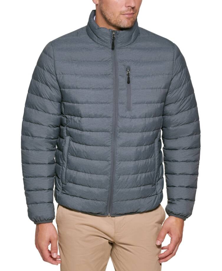 Club Room Quilted Packable Puffer Jacket Men's M Heather Charcoal Full Zip L/S