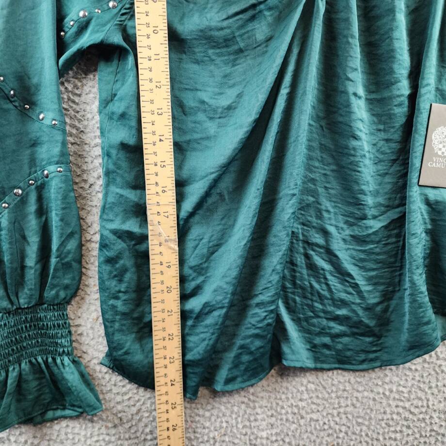 Vince Camuto V-Neck Smocked Cuffs Blouse Women's XS Deep Forest Pullover L/S
