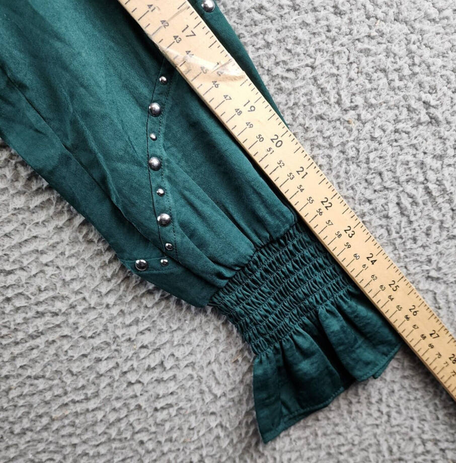 Vince Camuto V-Neck Smocked Cuffs Blouse Women's XS Deep Forest Pullover L/S