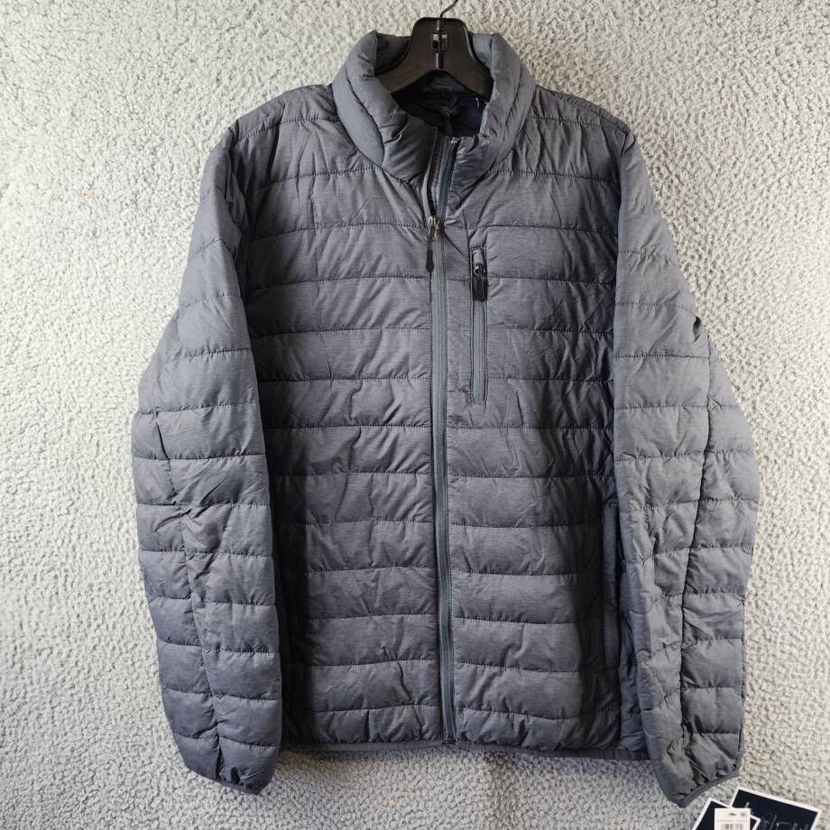 Club Room Quilted Packable Puffer Jacket Men's M Heather Charcoal Full Zip L/S