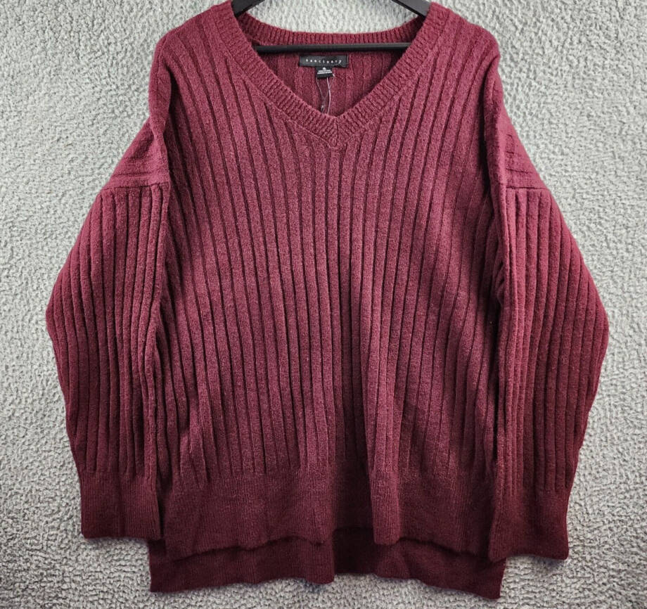 Sanctuary Ribbed V Neck Sweater Women's XL Sugar Plum Pullover Long-Sleeved~