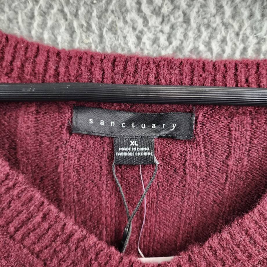 Sanctuary Ribbed V Neck Sweater Women's XL Sugar Plum Pullover Long-Sleeved~