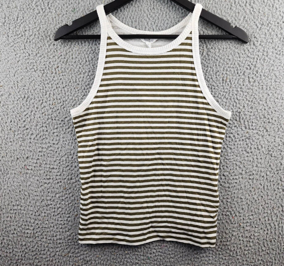 Splendid Candice Tank Top Women's S Olive Stripe Linen Blend Racerback Pullover