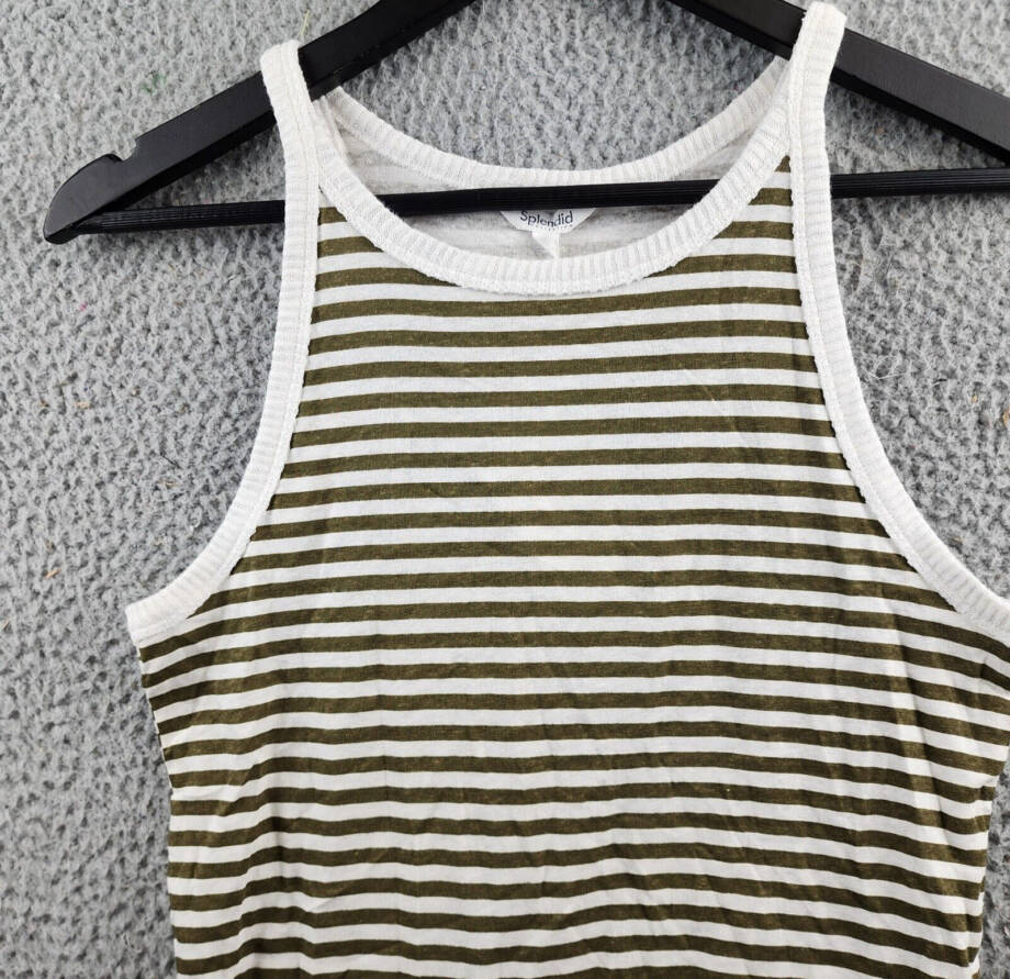 Splendid Candice Tank Top Women's S Olive Stripe Linen Blend Racerback Pullover