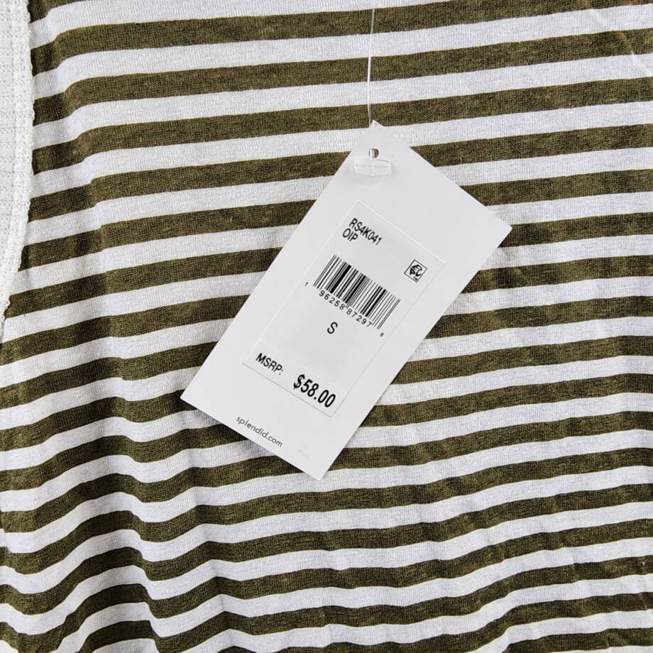 Splendid Candice Tank Top Women's S Olive Stripe Linen Blend Racerback Pullover