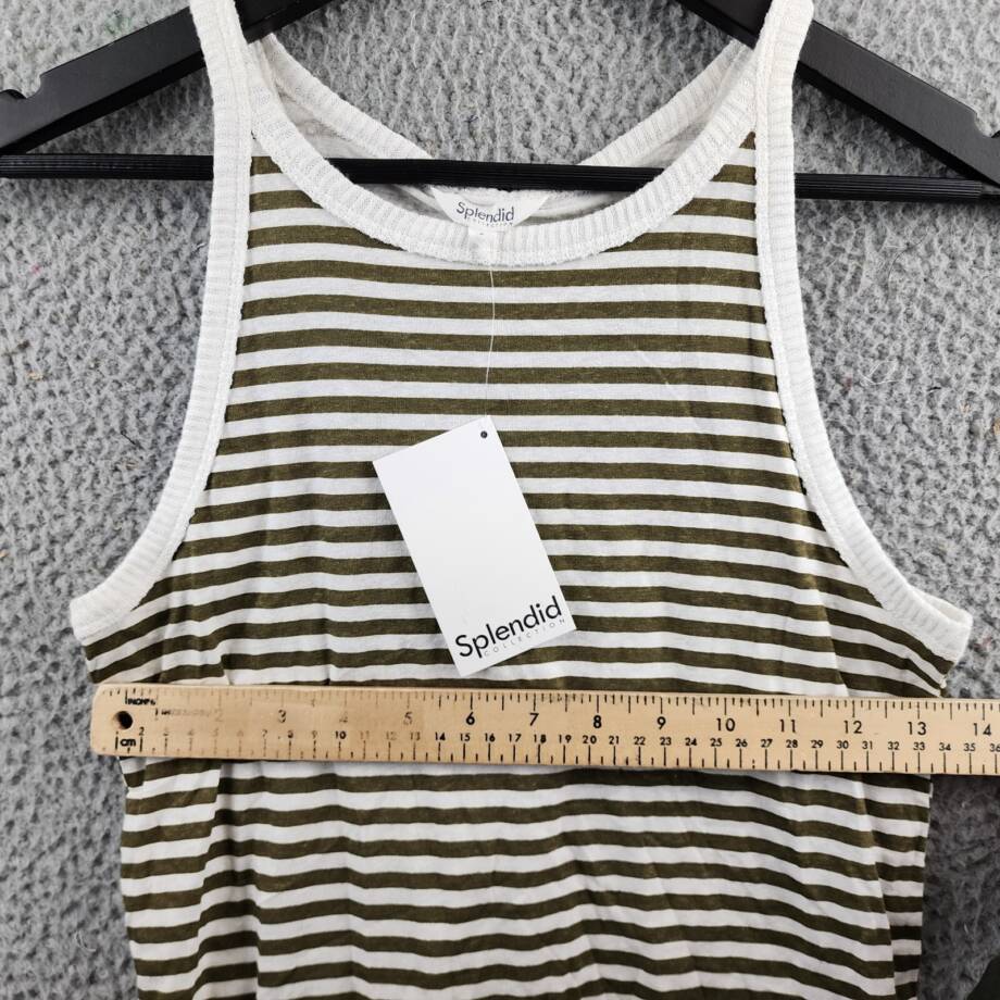 Splendid Candice Tank Top Women's S Olive Stripe Linen Blend Racerback Pullover