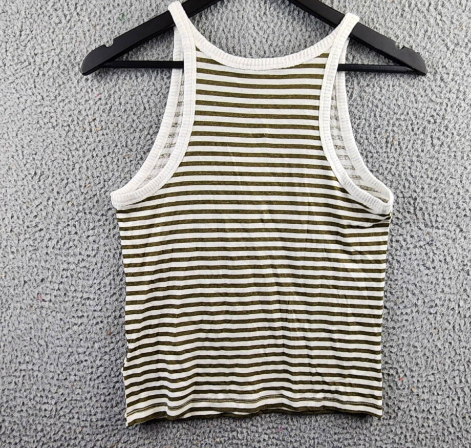 Splendid Candice Tank Top Women's S Olive Stripe Linen Blend Racerback Pullover
