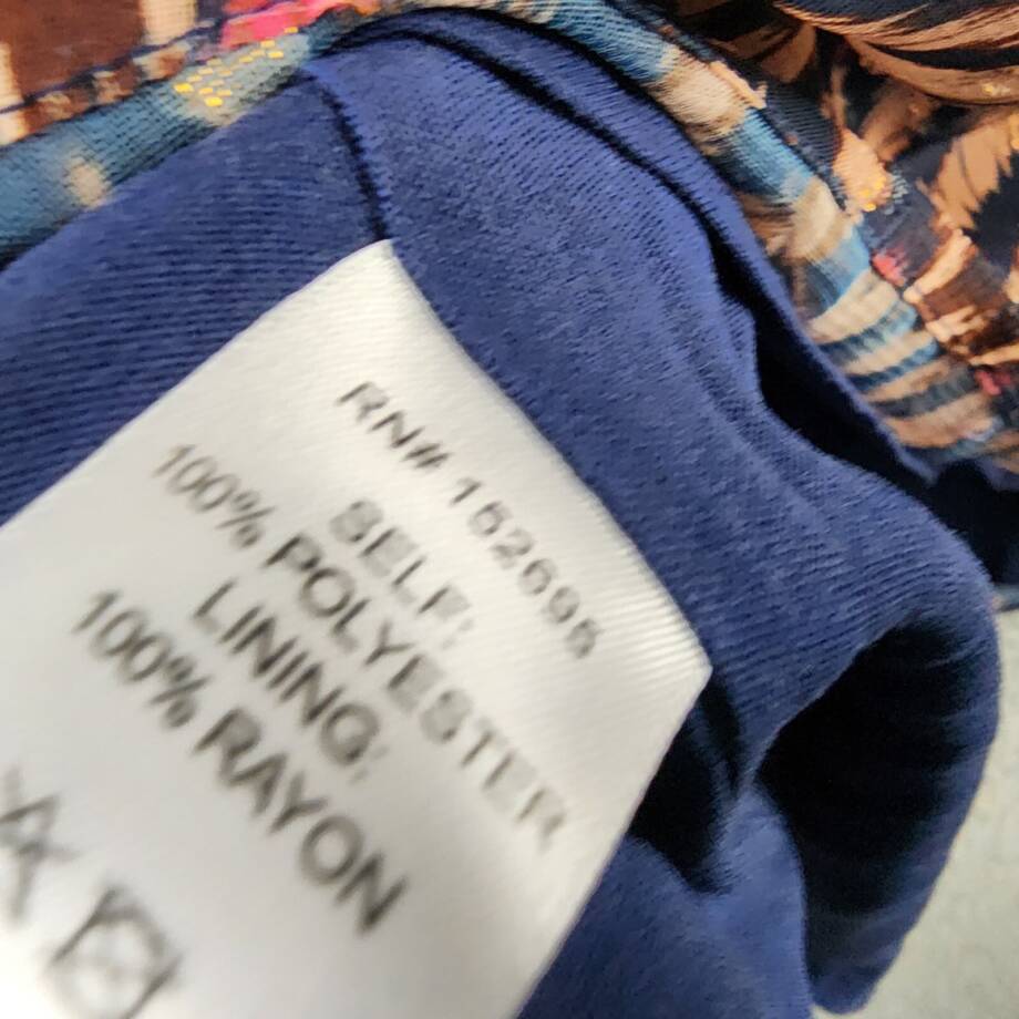 Koko + Mason Tie Front Peplum Blouse Women's S Navy Multi V-Neck Long Sleeve