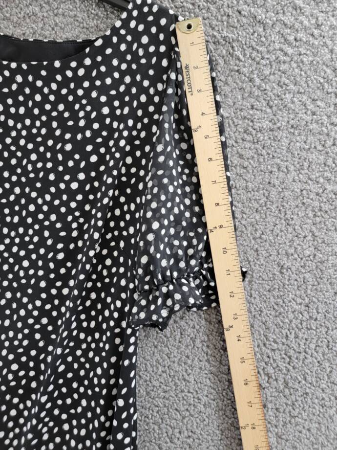 Connected Puff-Sheer-Sleeve Sheath Dress Women's 8 Black/White Round Neck S/S