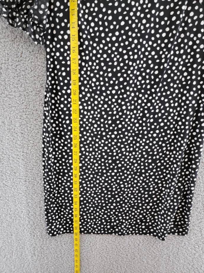 Connected Puff-Sheer-Sleeve Sheath Dress Women's 8 Black/White Round Neck S/S