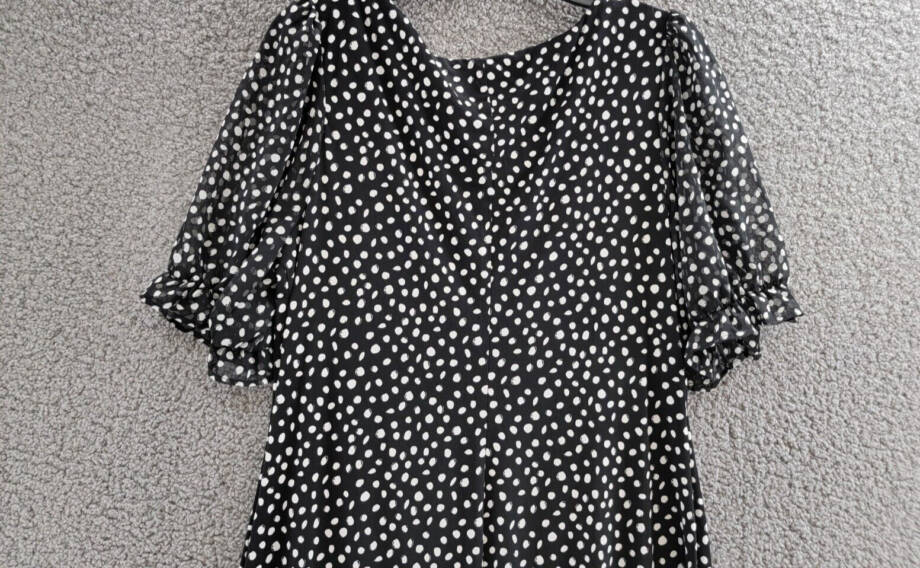 Connected Puff-Sheer-Sleeve Sheath Dress Women's 8 Black/White Round Neck S/S