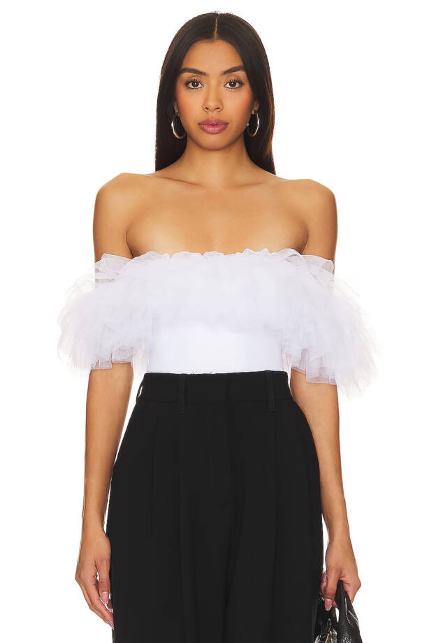Free People Big Love Bodysuit Women's S White Off The Shoulder Snap Closure