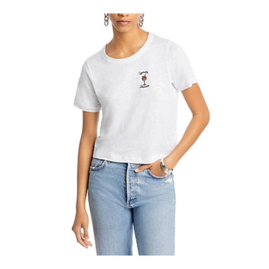 Chaser Spritz Season Linen Blend T-Shirt Women's XS White Crew Neck Pullover
