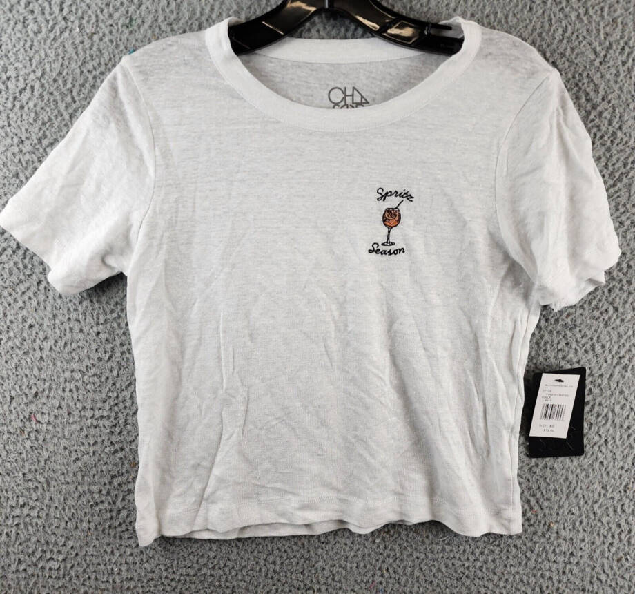 Chaser Spritz Season Linen Blend T-Shirt Women's XS White Crew Neck Pullover