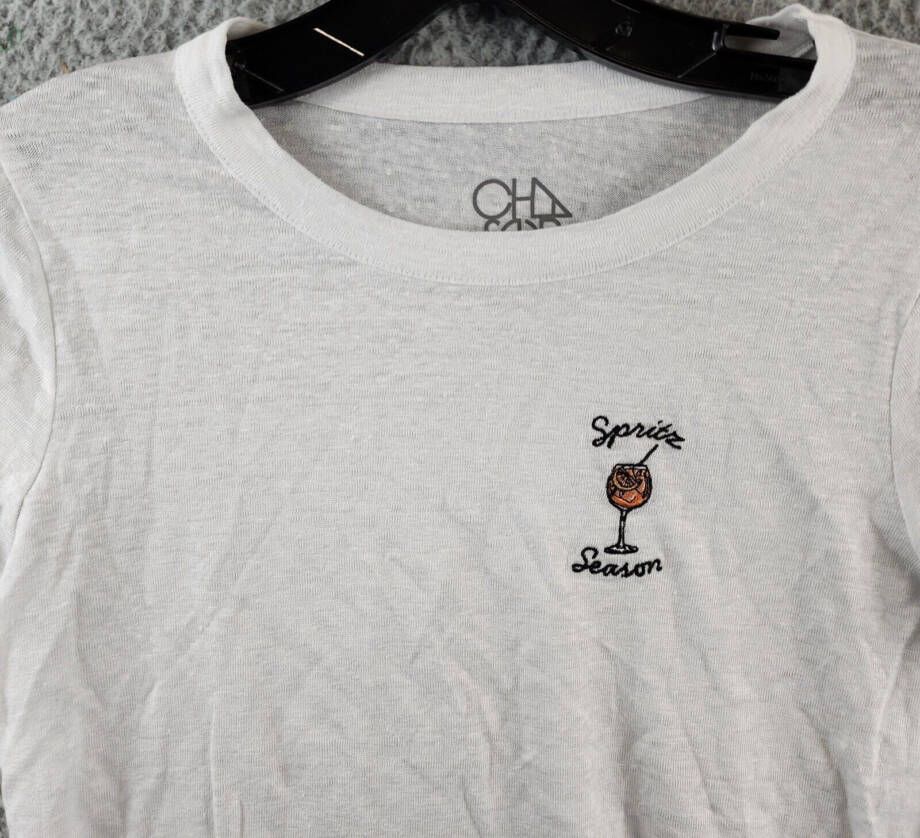 Chaser Spritz Season Linen Blend T-Shirt Women's XS White Crew Neck Pullover