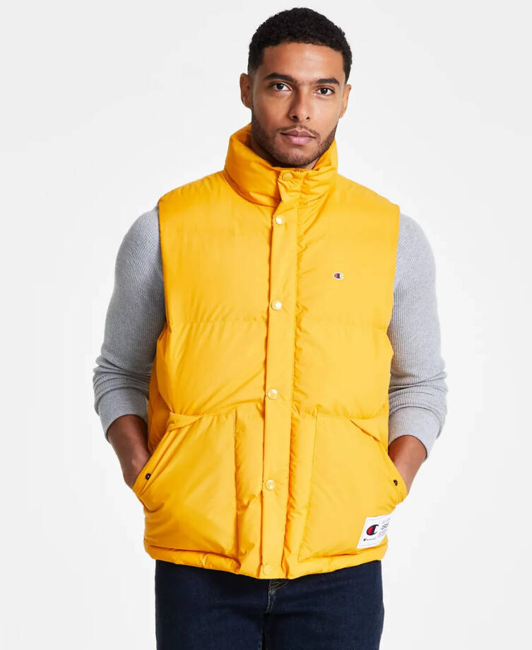Champion Solid-Color Quilted Puffer Vest Men's S Sunflower Stand Collar Zip Up