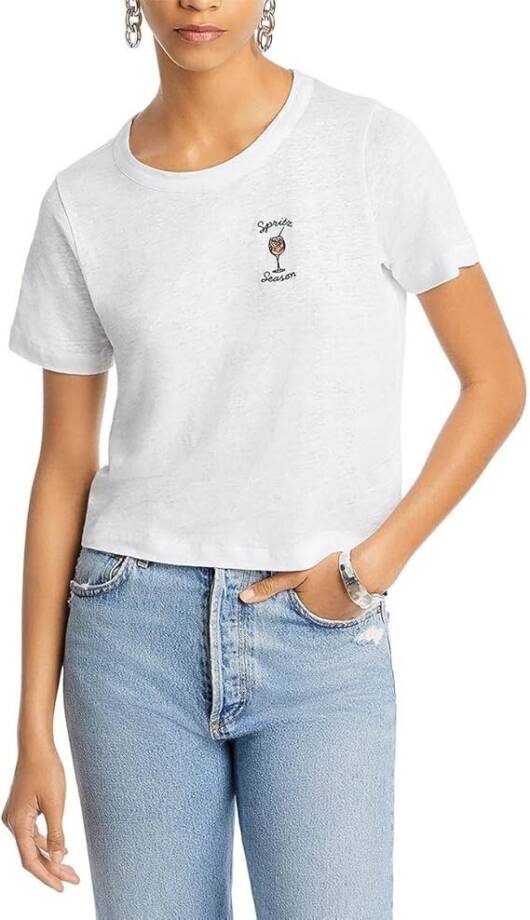 Chaser Spritz Season Embroidered Linen Tee Women's M White Short Sleeve Pullover