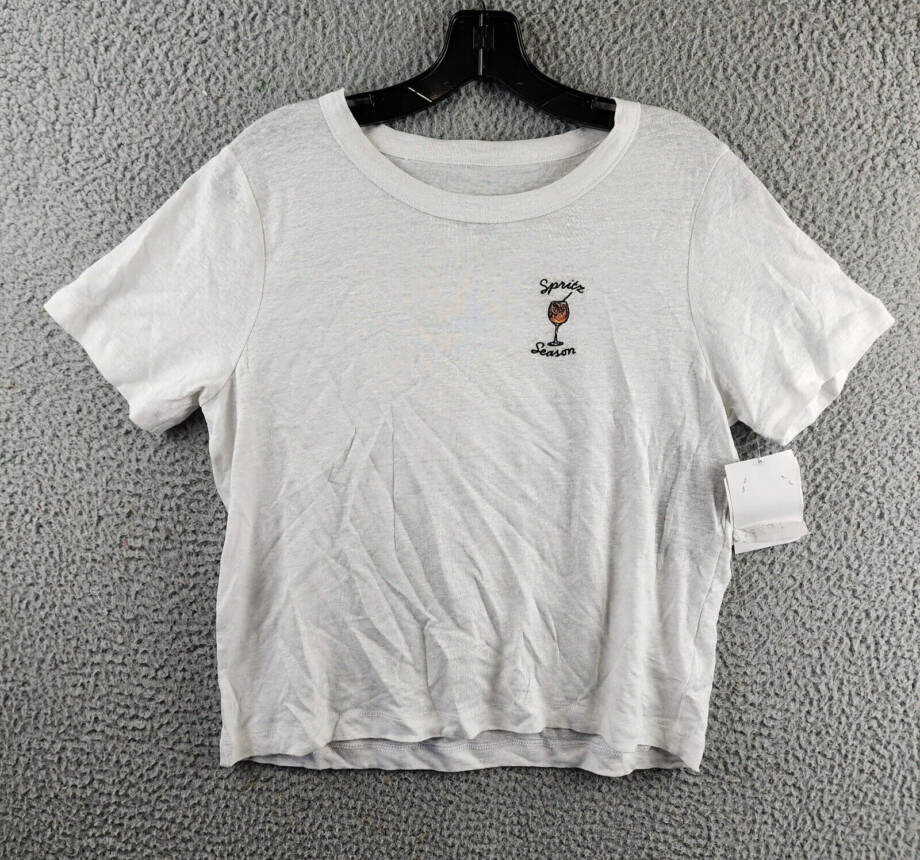 Chaser Spritz Season Embroidered Linen Tee Women's M White Short Sleeve Pullover
