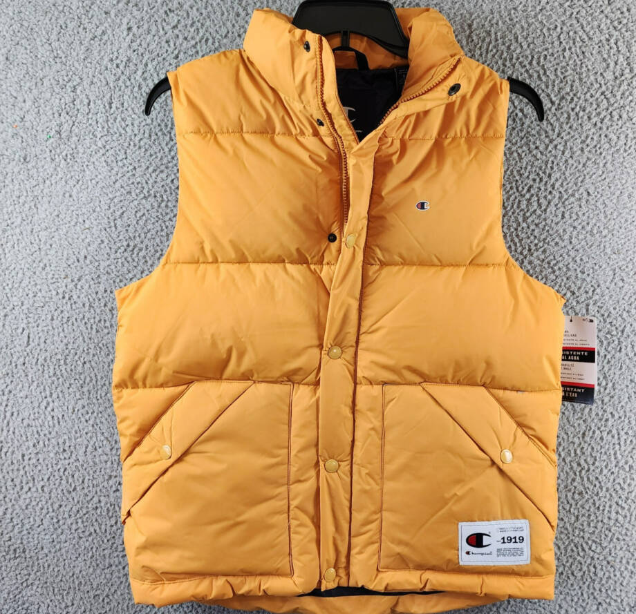 Champion Solid-Color Quilted Puffer Vest Men's S Sunflower Stand Collar Zip Up