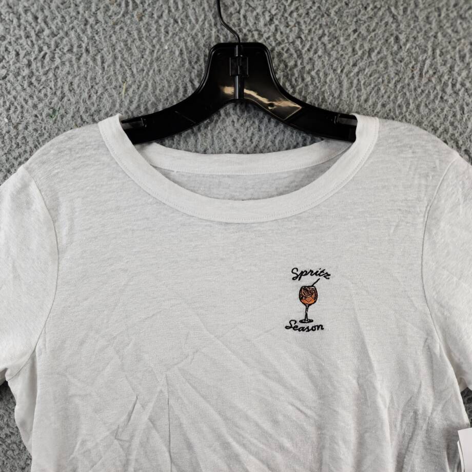 Chaser Spritz Season Embroidered Linen Tee Women's M White Short Sleeve Pullover