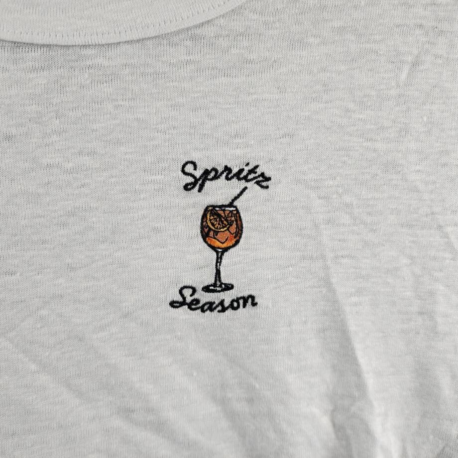 Chaser Spritz Season Embroidered Linen Tee Women's M White Short Sleeve Pullover