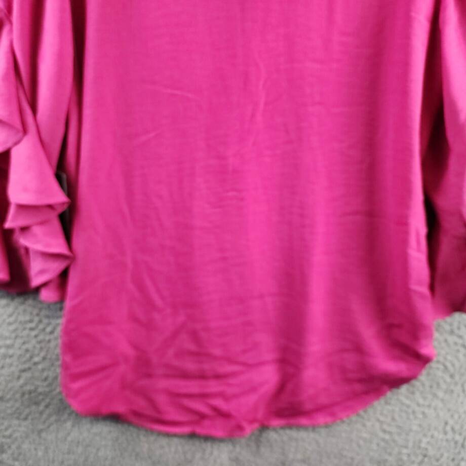 Vince Camuto Ruffle Sleeve Split Neck Blouse Womens S Pom Pink Pullover Style