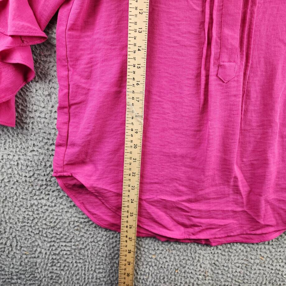 Vince Camuto Ruffle Sleeve Split Neck Blouse Womens S Pom Pink Pullover Style