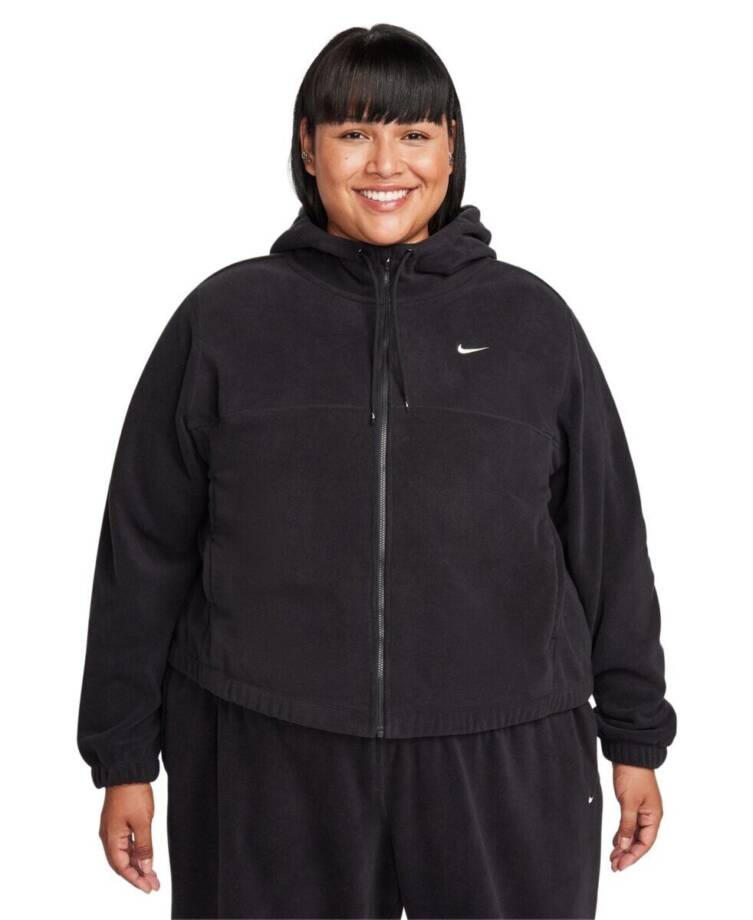 Nike Plus Size Therma-FIT Full-Zip Fleece Hoodie Women's 2X Black Logo Front L/S