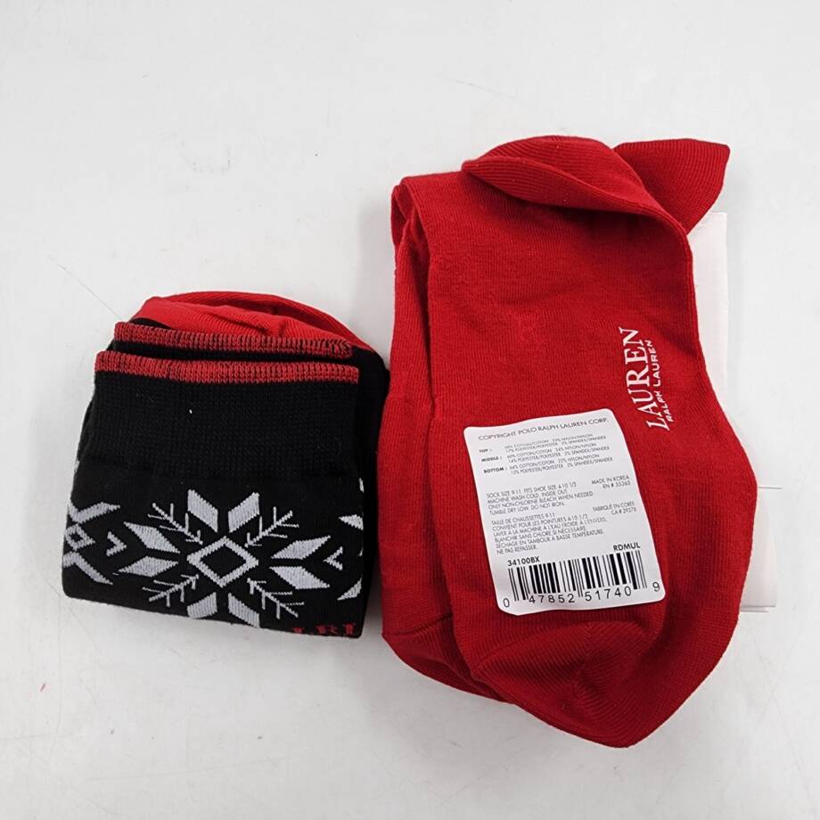 Lauren Ralph Lauren 2-Pk. Holiday Snowflake Socks Women's 9-11 Red/Black Multi