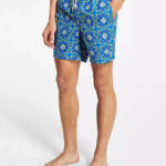 Guess Mosaic Swim Trunks Men's XXL Gold/Blue Chain Elastic Drawstring Waist