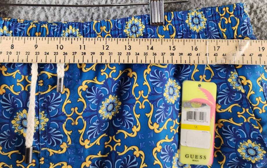 Guess Mosaic Swim Trunks Men's XXL Gold/Blue Chain Elastic Drawstring Waist