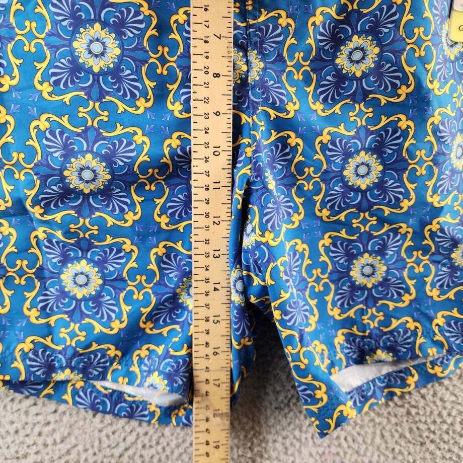 Guess Mosaic Swim Trunks Men's XXL Gold/Blue Chain Elastic Drawstring Waist