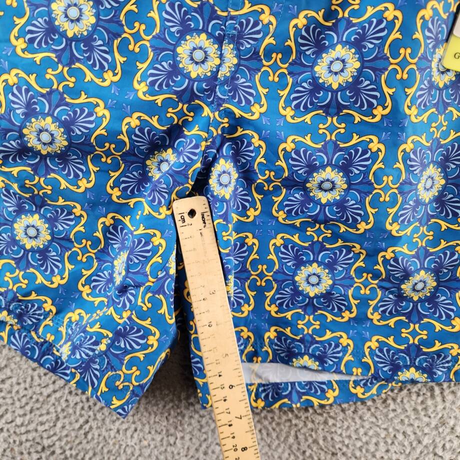 Guess Mosaic Swim Trunks Men's XXL Gold/Blue Chain Elastic Drawstring Waist