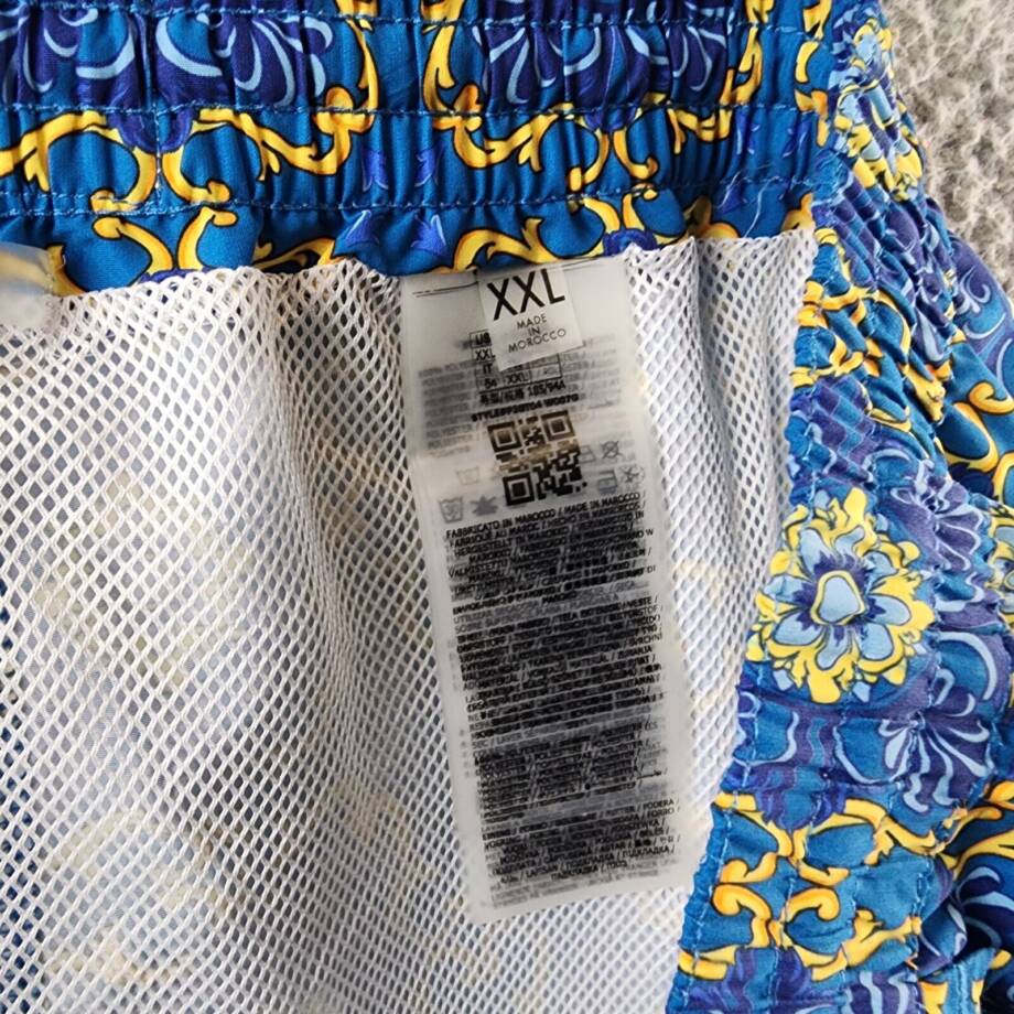 Guess Mosaic Swim Trunks Men's XXL Gold/Blue Chain Elastic Drawstring Waist