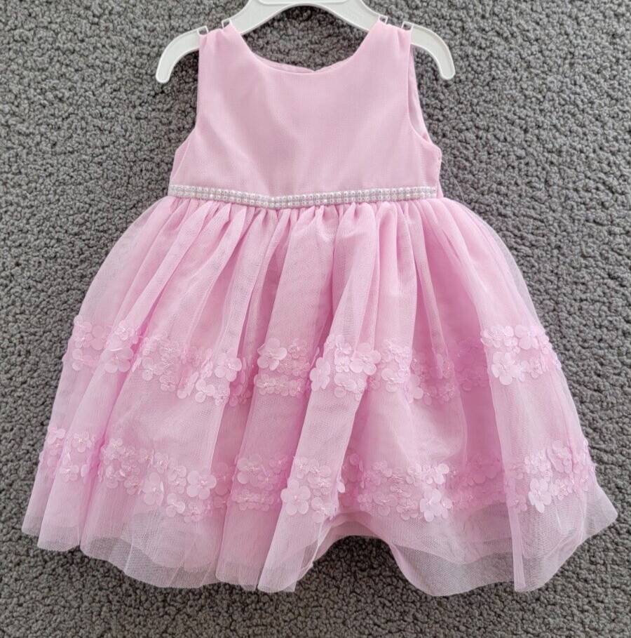 Blueberi Boulevard Sequined Dress Baby Girls Light Mauve Back Button 6/9 M