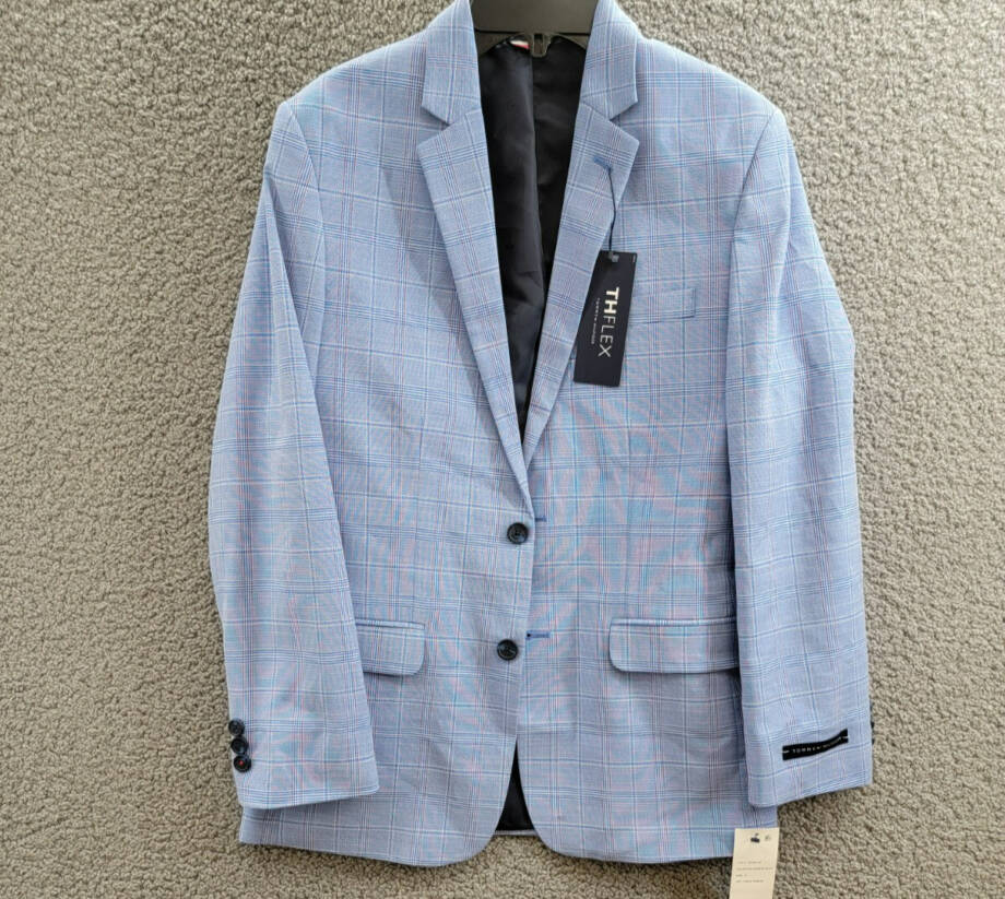 Tommy Hilfiger Stretch Deco Plaid Sport Coat Big Boys 16 Blue Flap Pockets L/S