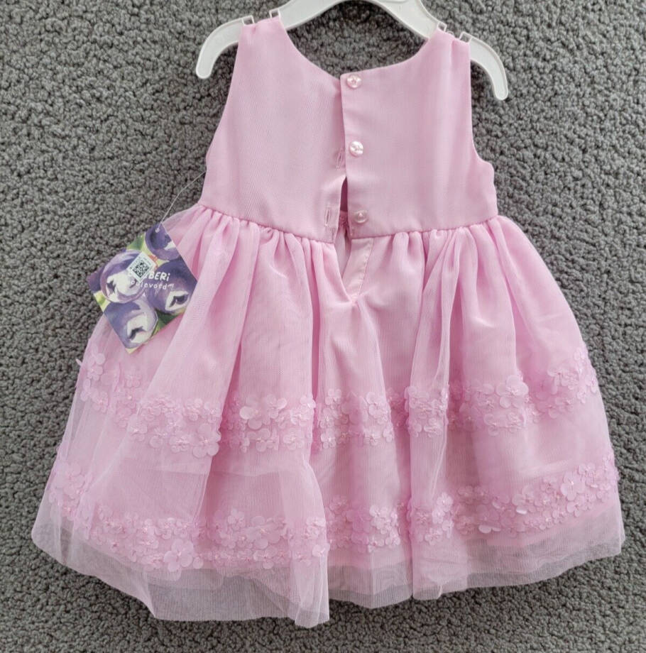 Blueberi Boulevard Sequined Dress Baby Girls Light Mauve Back Button 6/9 M